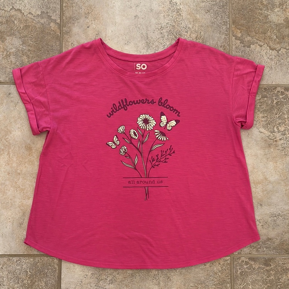 SO Wildflowers Bloom Pink Shirt Size 20 Plus Girls